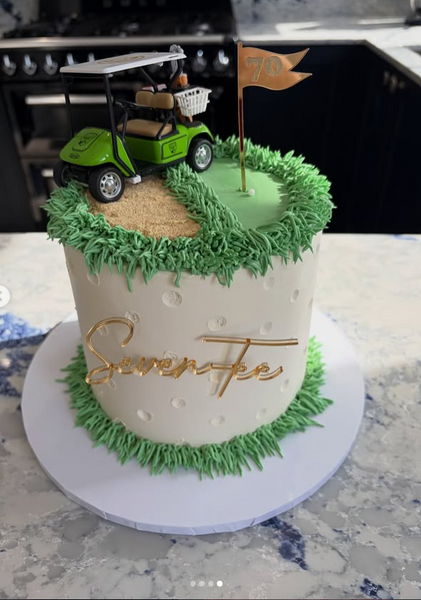 70th Birthday Golf Cake Topper Set – Acrylic Golf Flag & Seven-Tee Charm