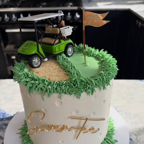 70th Birthday Golf Cake Topper Set – Acrylic Golf Flag & Seven-Tee Charm