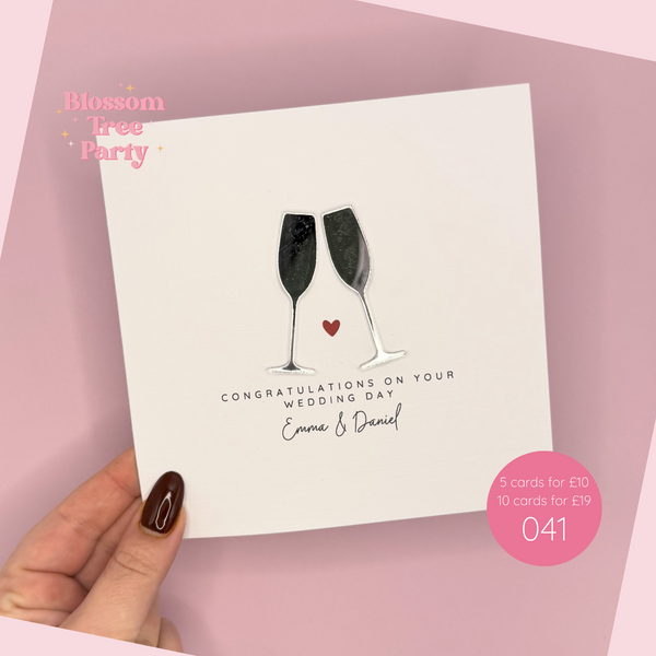 Personalised Wedding Card | Mirrored Champagne glasses