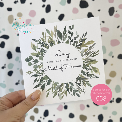 Thank you for being my Maid of Honour Card | 058