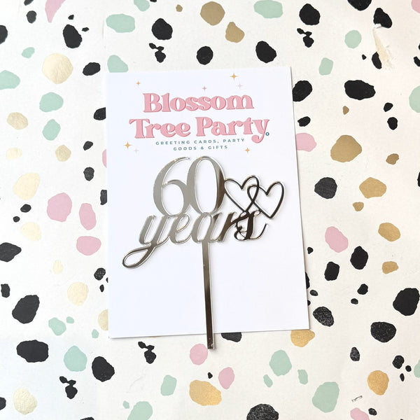 Silver Mirrored Acrylic 60 Years Cake Topper