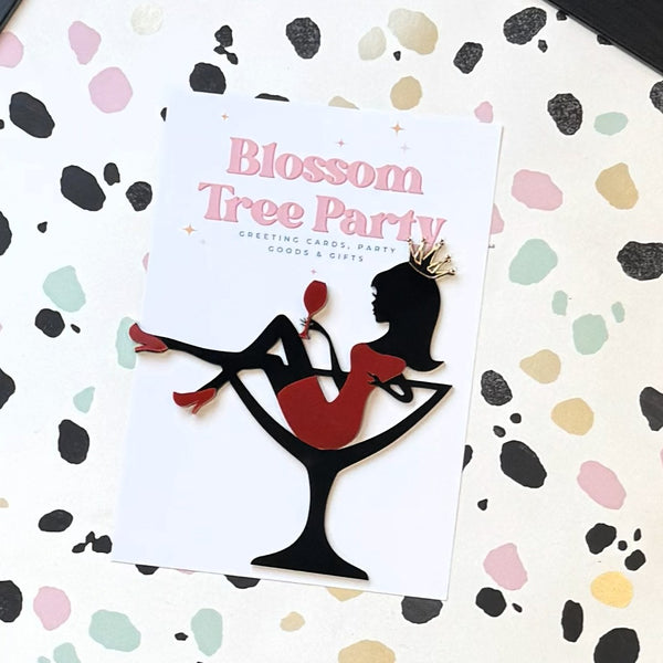 Martini Glass Girl Cake Topper | Red & Black Glam Party Decor