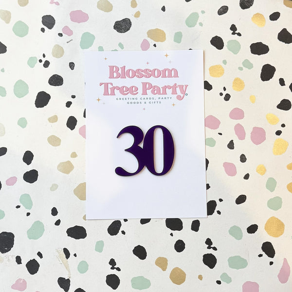 Custom Number Cupcake Toppers – Times New Roman Font | Purple Acrylic or Custom Colour