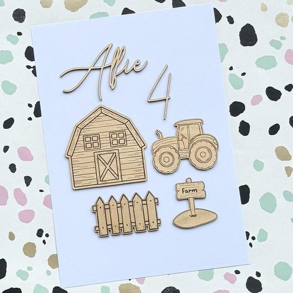 Personalised Farm Cake Topper Set – Wooden Barn, Tractor & Name Topper