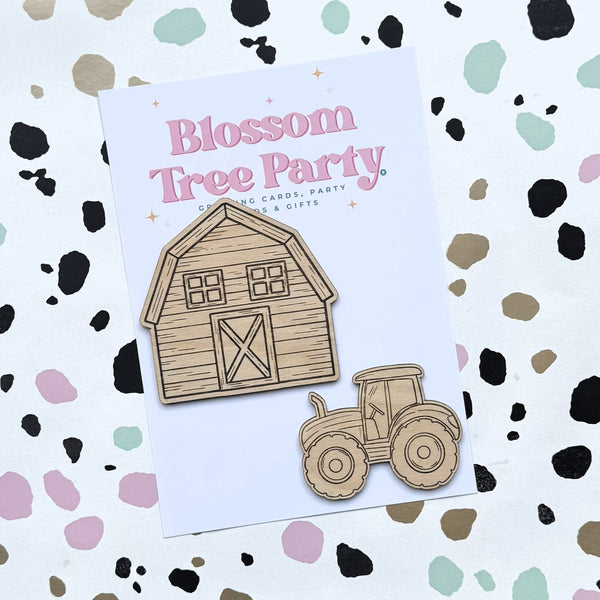 Personalised Farm Cake Topper Set – Wooden Barn, Tractor & Name Topper