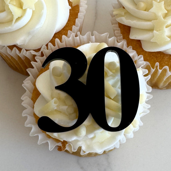 Custom Number Cupcake Toppers – Times New Roman Font | Purple Acrylic or Custom Colour