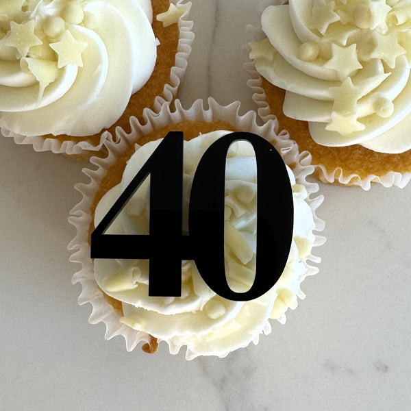 Personalised Number Cupcake Toppers – Acrylic Birthday Cupcake Decorations – Classic Font Numbers – Gold or Custom Colour