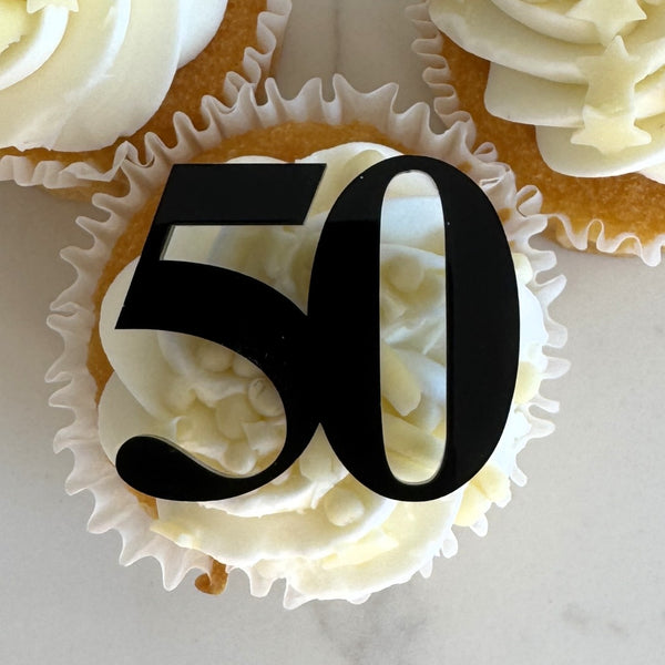 Custom Number Cupcake Toppers – Times New Roman Font | Black Acrylic or Custom Colour