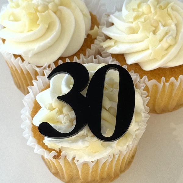 Custom Number Cupcake Toppers – Times New Roman Font | Purple Acrylic or Custom Colour