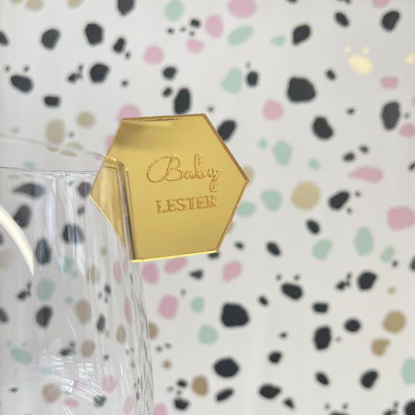 Personalised Glass Charm for Wedding, Baby Shower or Birthday | Hexagon