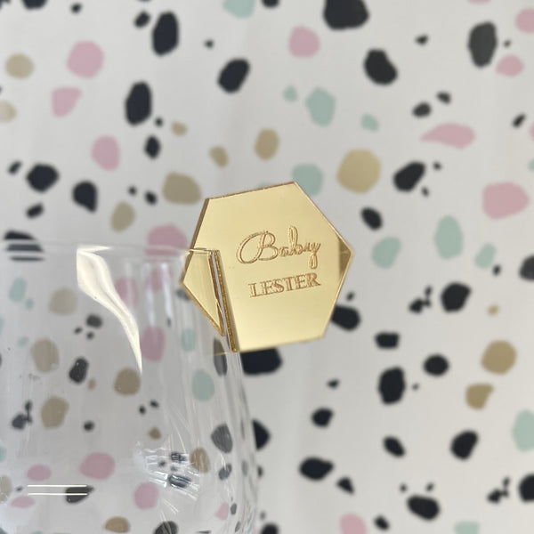 Personalised Glass Charm for Wedding, Baby Shower or Birthday | Hexagon