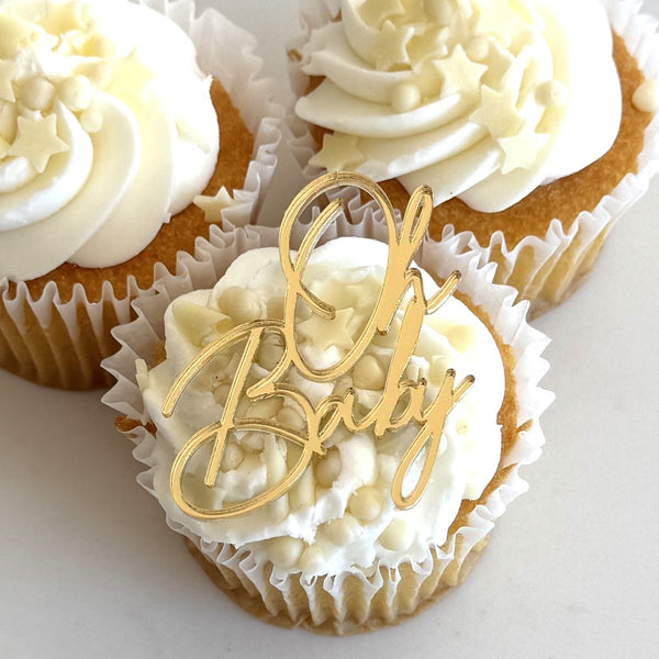 Mini Oh Baby Gold Acrylic Cupcake Toppers