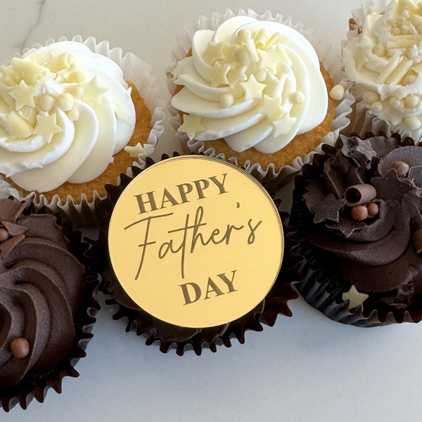 Happy Father's Day Cupcake Topper – Gold or Silver Mirror Acrylic Disc