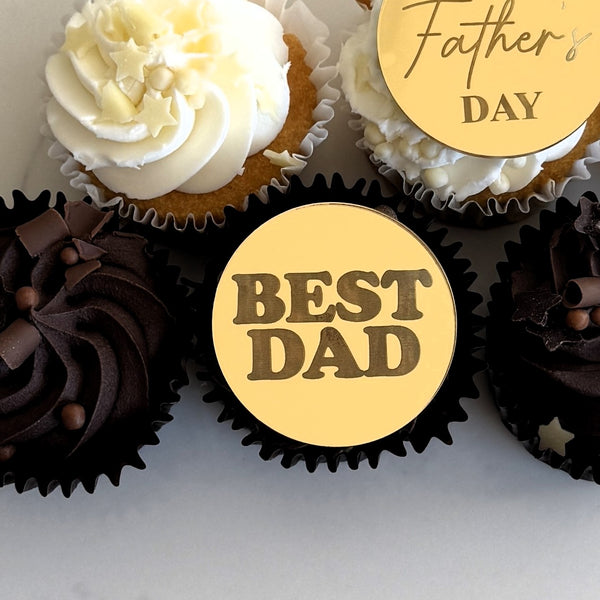 Best Dad Cupcake Topper – Father's Day Cupcake Decoration – Gold or Silver Mirror Acrylic Disc