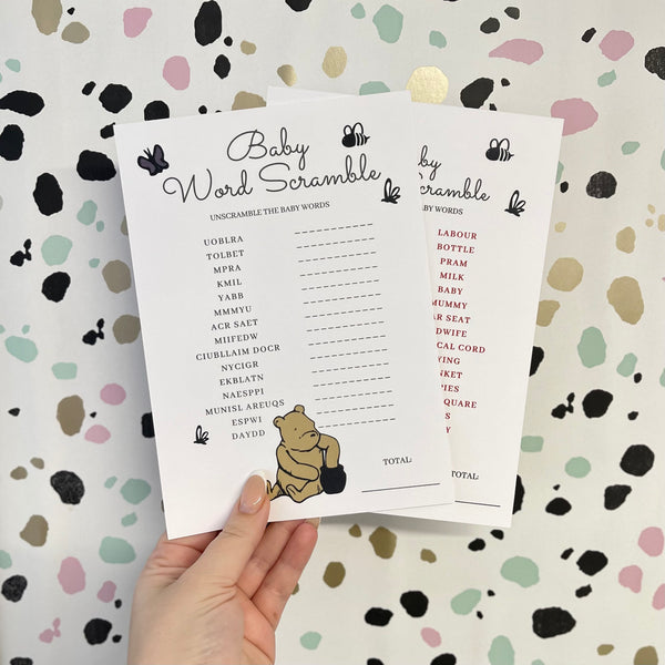 Winnie the Pooh Baby Shower Word Scramble Game