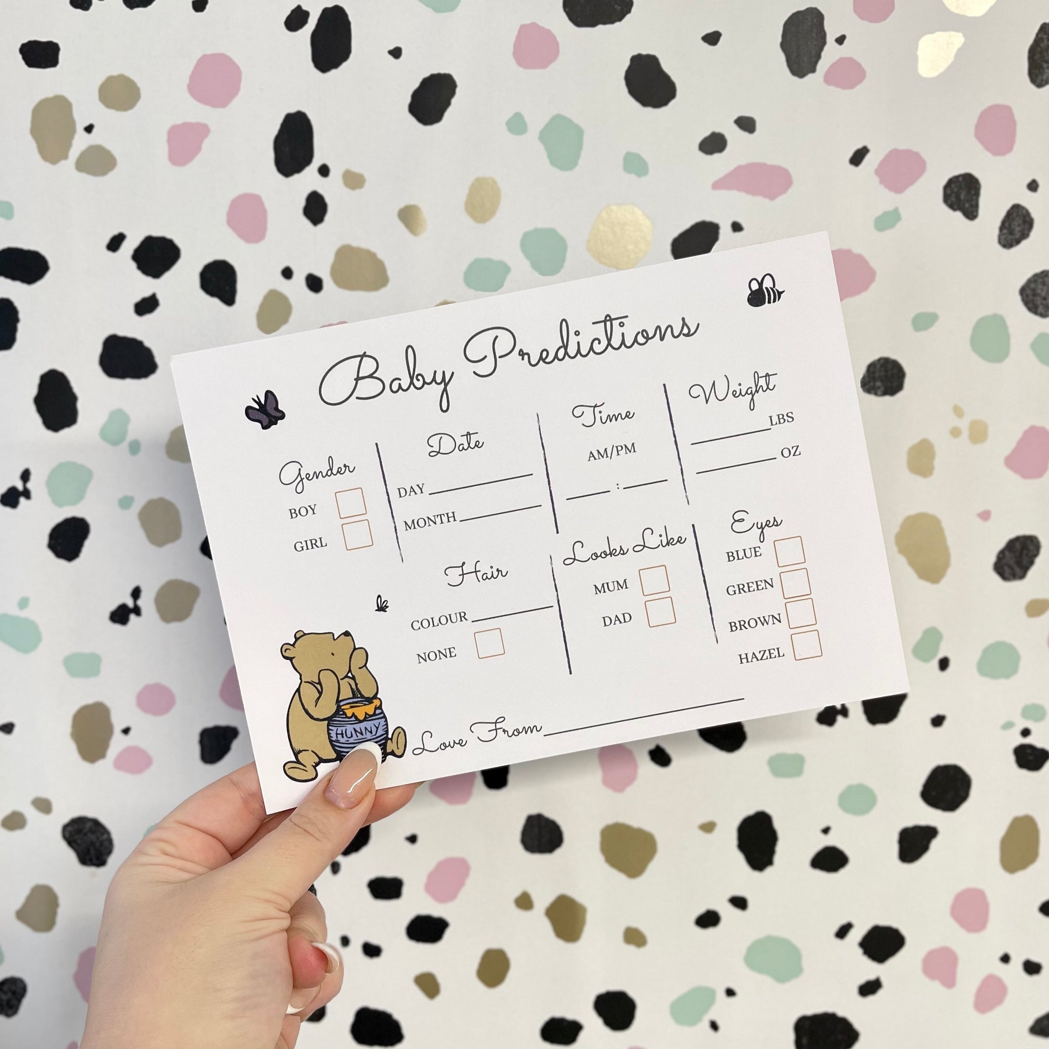Winnie the Pooh Baby Shower Prediction cards