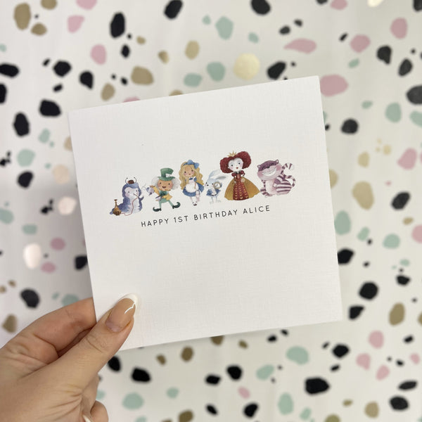 Personalised Alice in Wonderland Luxury First Birthday Card | 057