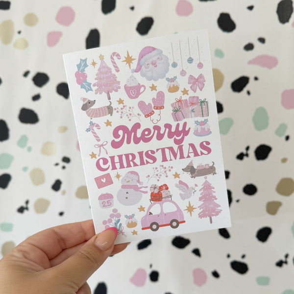 Pack of 10 Pink Girly Christmas Card