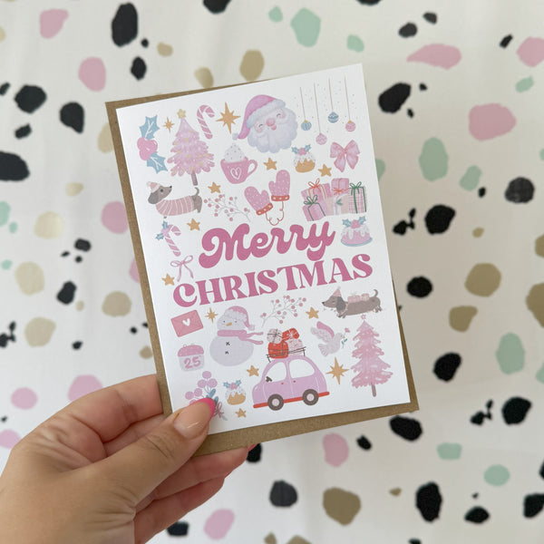 Pack of 10 Pink Girly Christmas Card