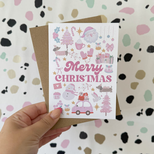 Pack of 10 Pink Girly Christmas Card