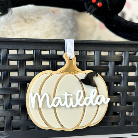 Halloween Pumpkin Name Tag - Beige