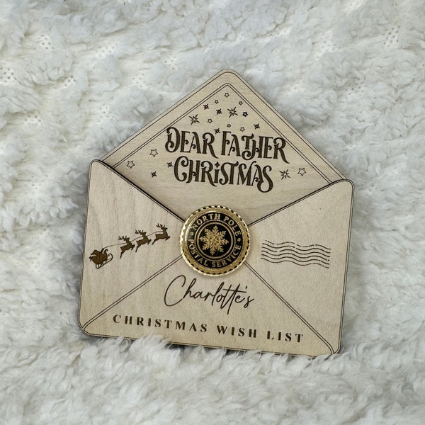 Personalised Wooden Christmas Wish List Envelope