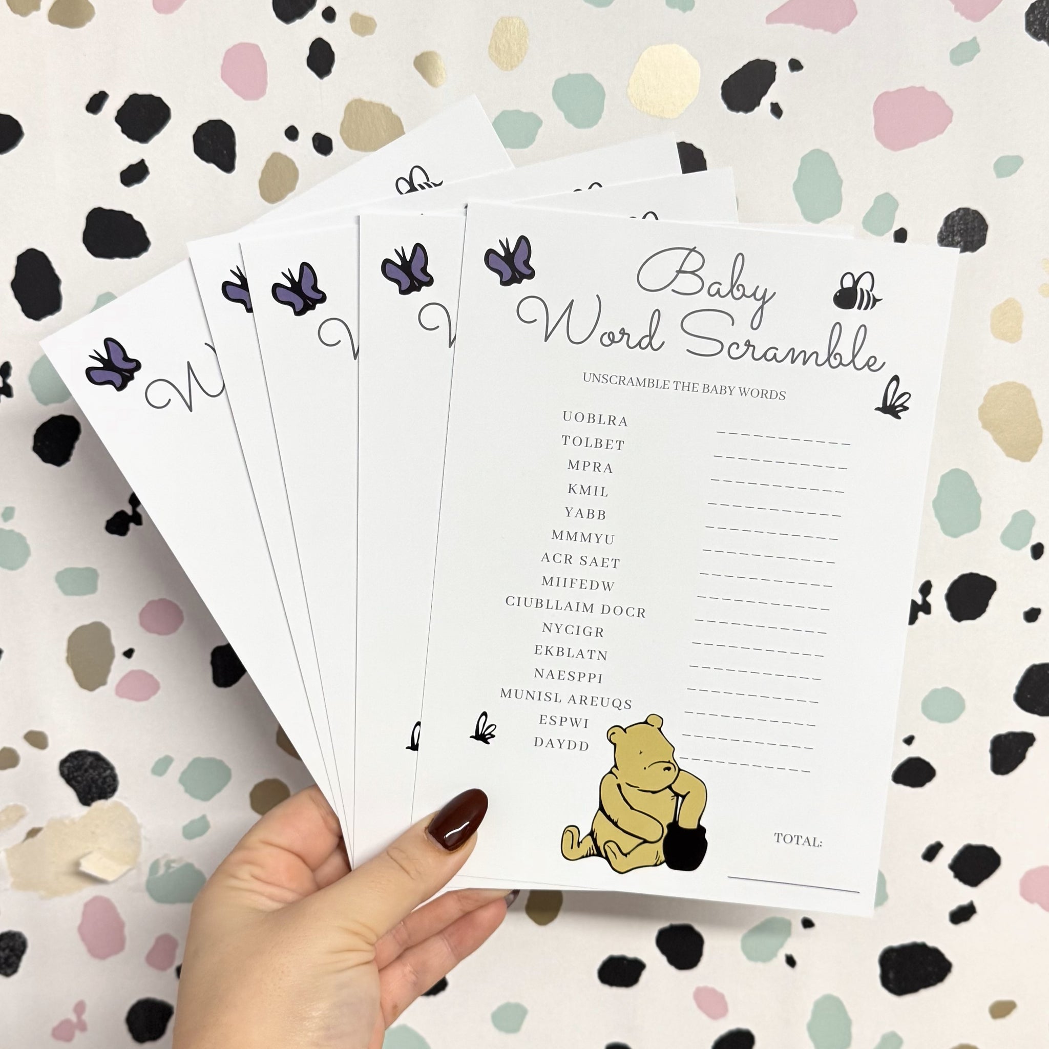 Winnie the Pooh Baby Shower Word Scramble Game