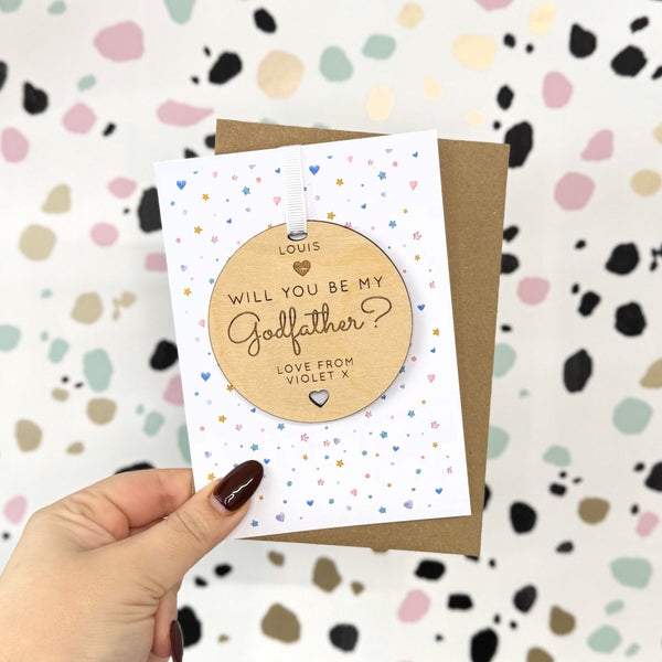 Personalised Will you be my Godfather Wooden Bauble Card