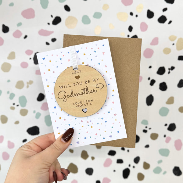 Personalised Will you be my Godmother Wooden Bauble Card