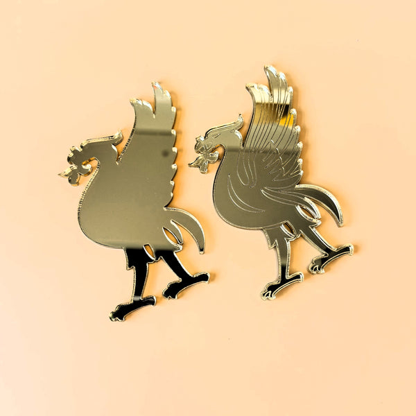 Liver Bird Cake Charms – Set of 2 Gold Mirror Acrylic Toppers