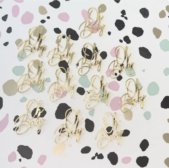 Mini Oh Baby Gold Acrylic Cupcake Toppers