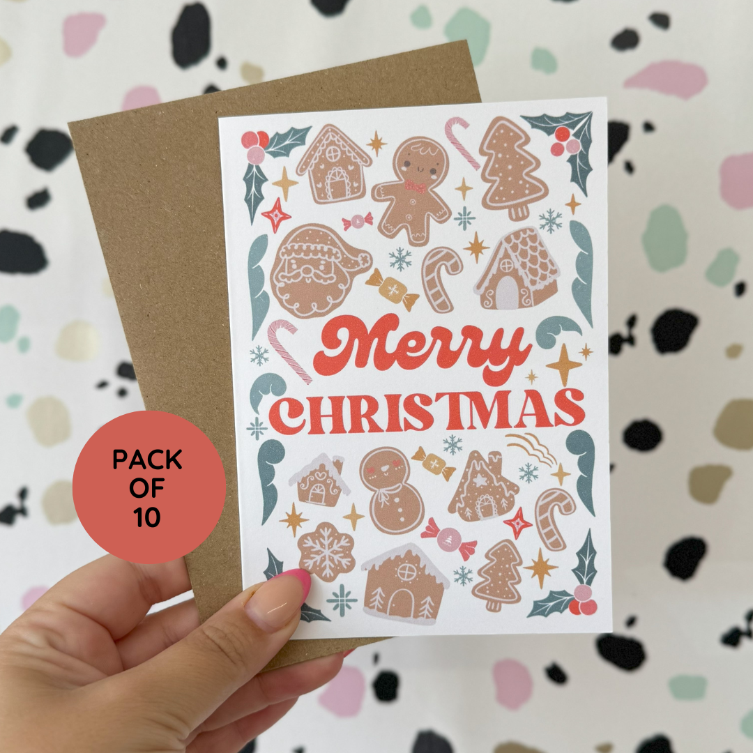 Pack of 10 Gingerbread Christmas Card