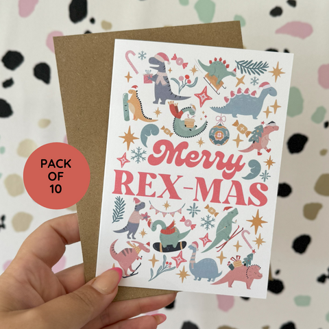 Pack of 10 Dinosaur Christmas Card