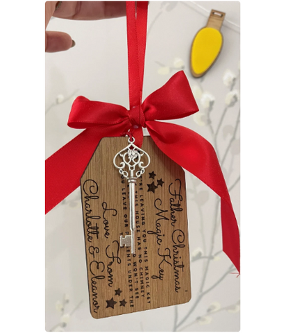 Personalised Father Christmas' magic key wooden tag