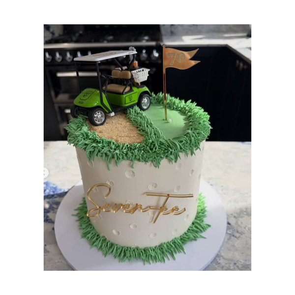 70th Birthday Golf Cake Topper Set – Acrylic Golf Flag & Seven-Tee Charm