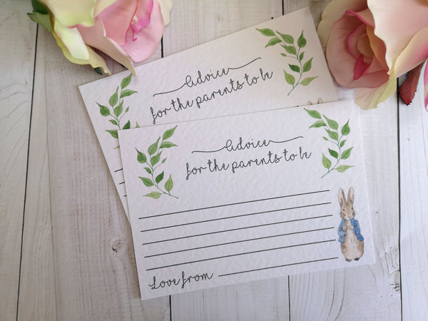Peter Rabbit Baby Shower Advice for the Parents to be cards-Advice Cards-Blossom Tree Party