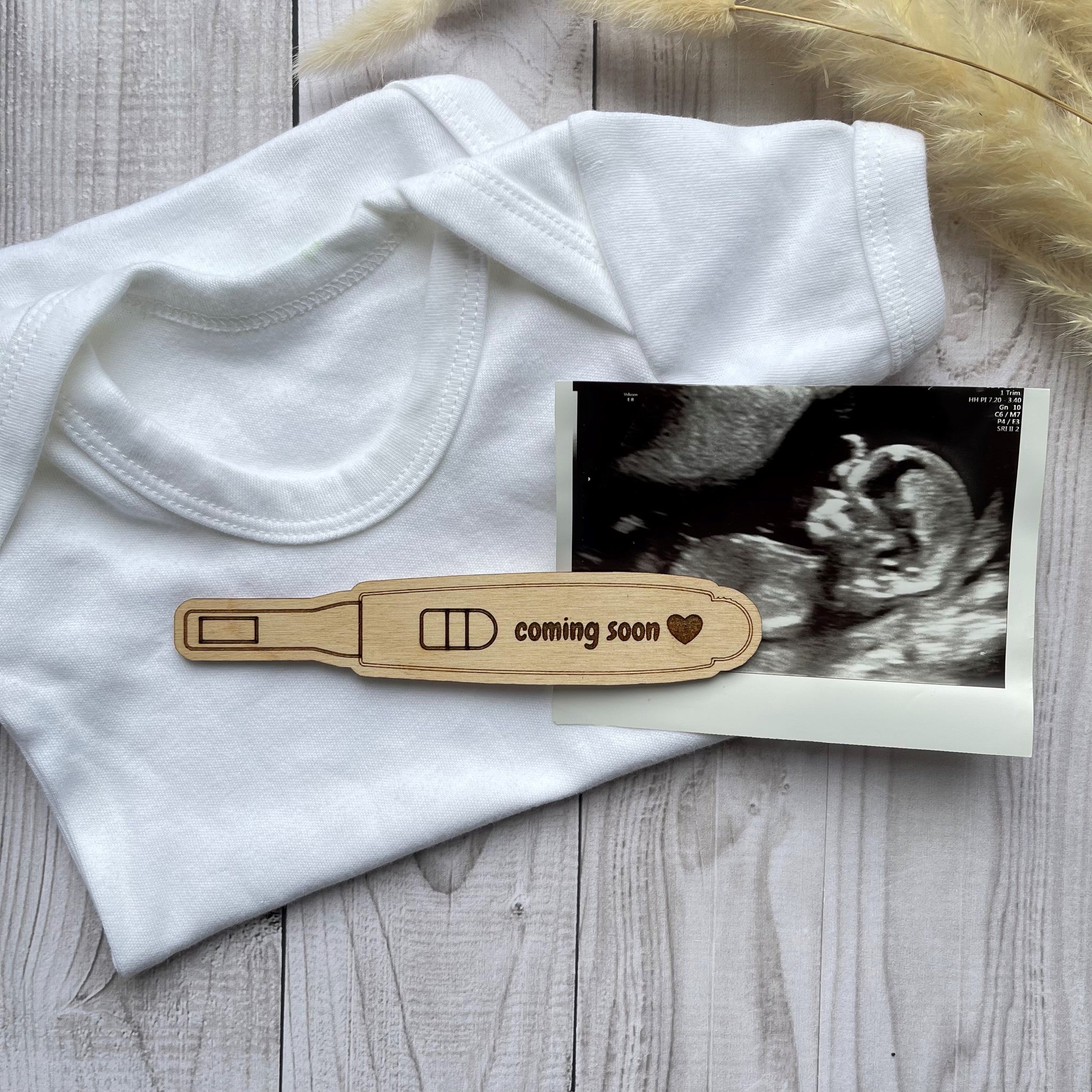 Wooden positive pregnancy test | Baby announcement