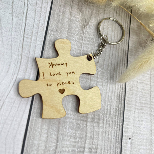 Mummy i love you to pieces Wooden Keyring