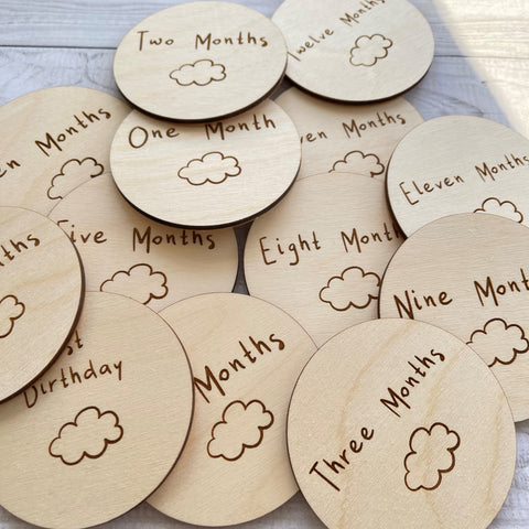 Wooden Baby Milestone Discs | Cloud design