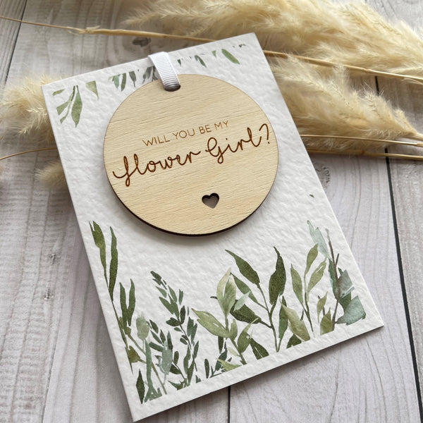 Will you be my Flower Girl Wooden Bauble Card