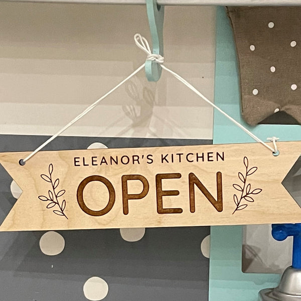 Children's Kitchen Cafe or Shop Playset Personalised Open and Closed Sign