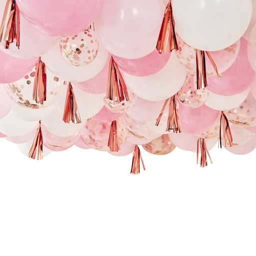 Blush, White And Rose Gold Ceiling Balloons With Tassels