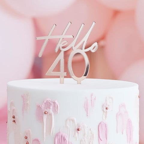 Hello 40 40th Birthday Cake Topper | Rose Gold Acrylic Cake Topper