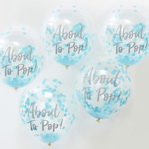 About to pop! Baby Shower Confetti Balloons | Blue | Pack of 5 - Blossom Tree Party